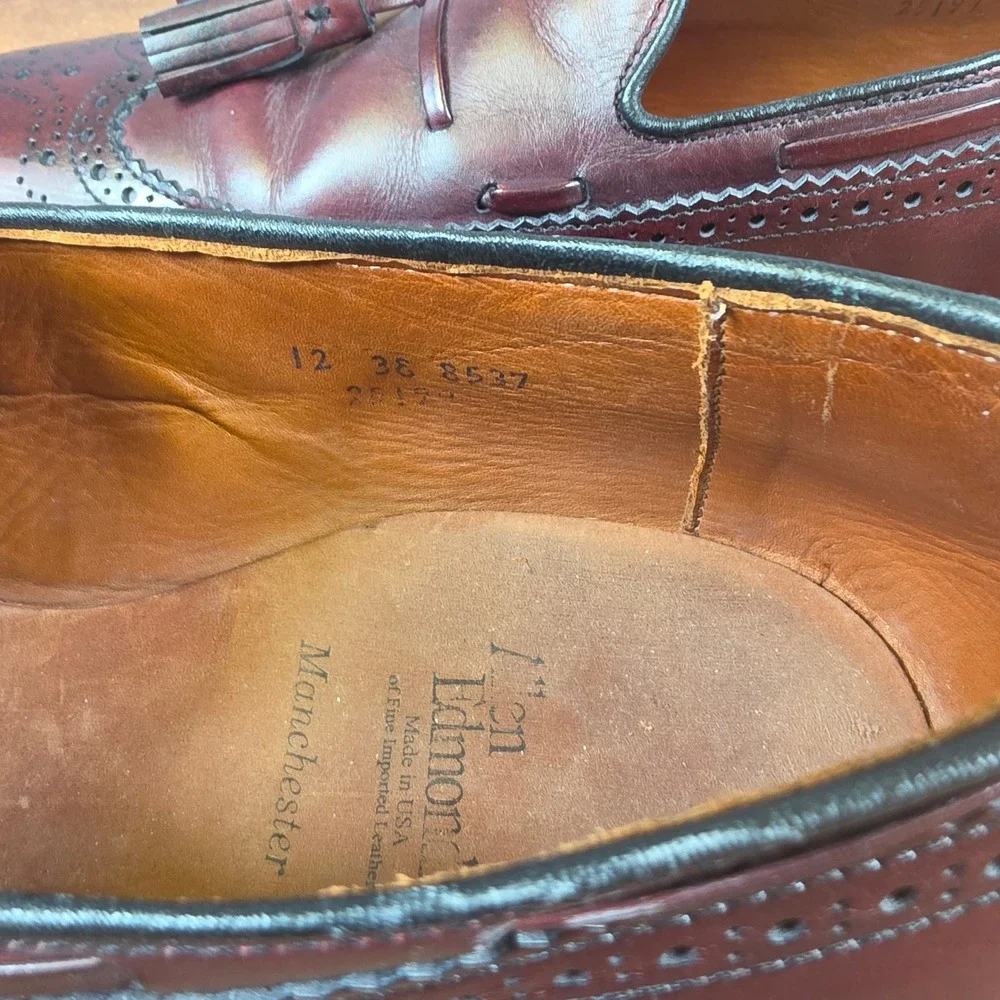 Allen Edmonds Manchester Loafers Men 12 Burgundy Good Wingtip Tassel Dress Shoes